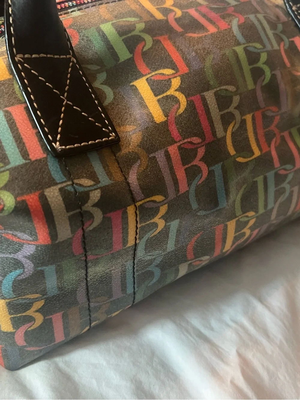 Dooney & Bourke Multicolor Logo Satchel with Black Trim